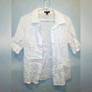 Le Chateau White Fitted Buttoned Blouse with Notched Collar